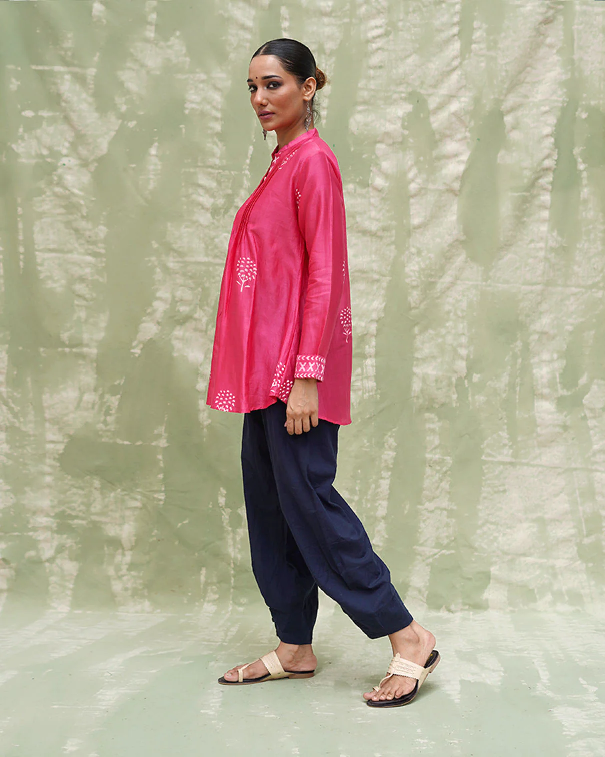 Tera Khumaar Pink Handblock Printed Chanderi Silk Kurti - CHD - Image 9