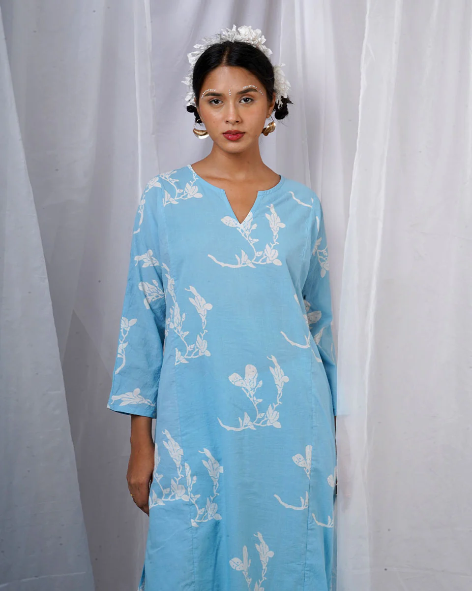 Tia Blue Hand Block Printed Kurta Set-BAD - Image 5