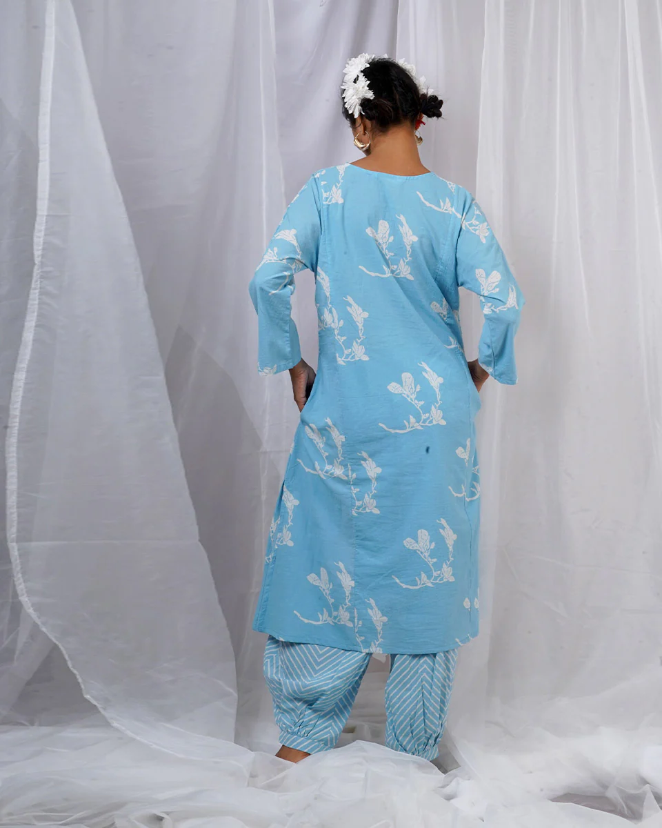 Tia Blue Hand Block Printed Kurta Set-BAD - Image 7
