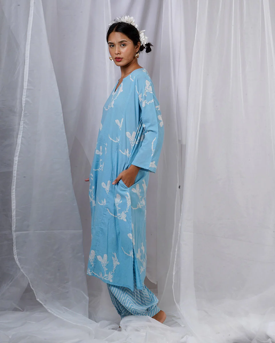 Tia Blue Hand Block Printed Kurta Set-BAD - Image 8
