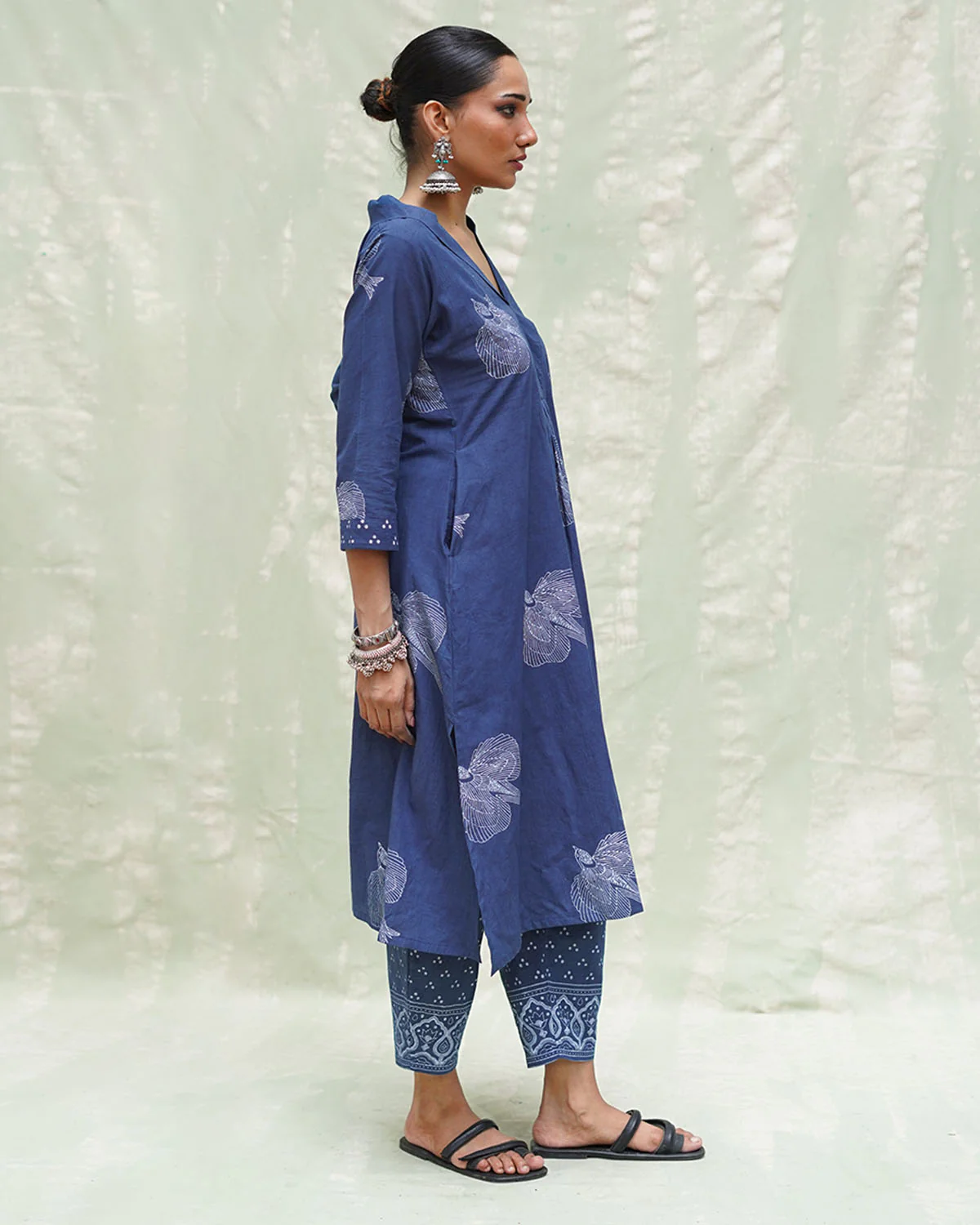 Triveni Blue Handblock Print Cotton Kurti - INDI - Image 6