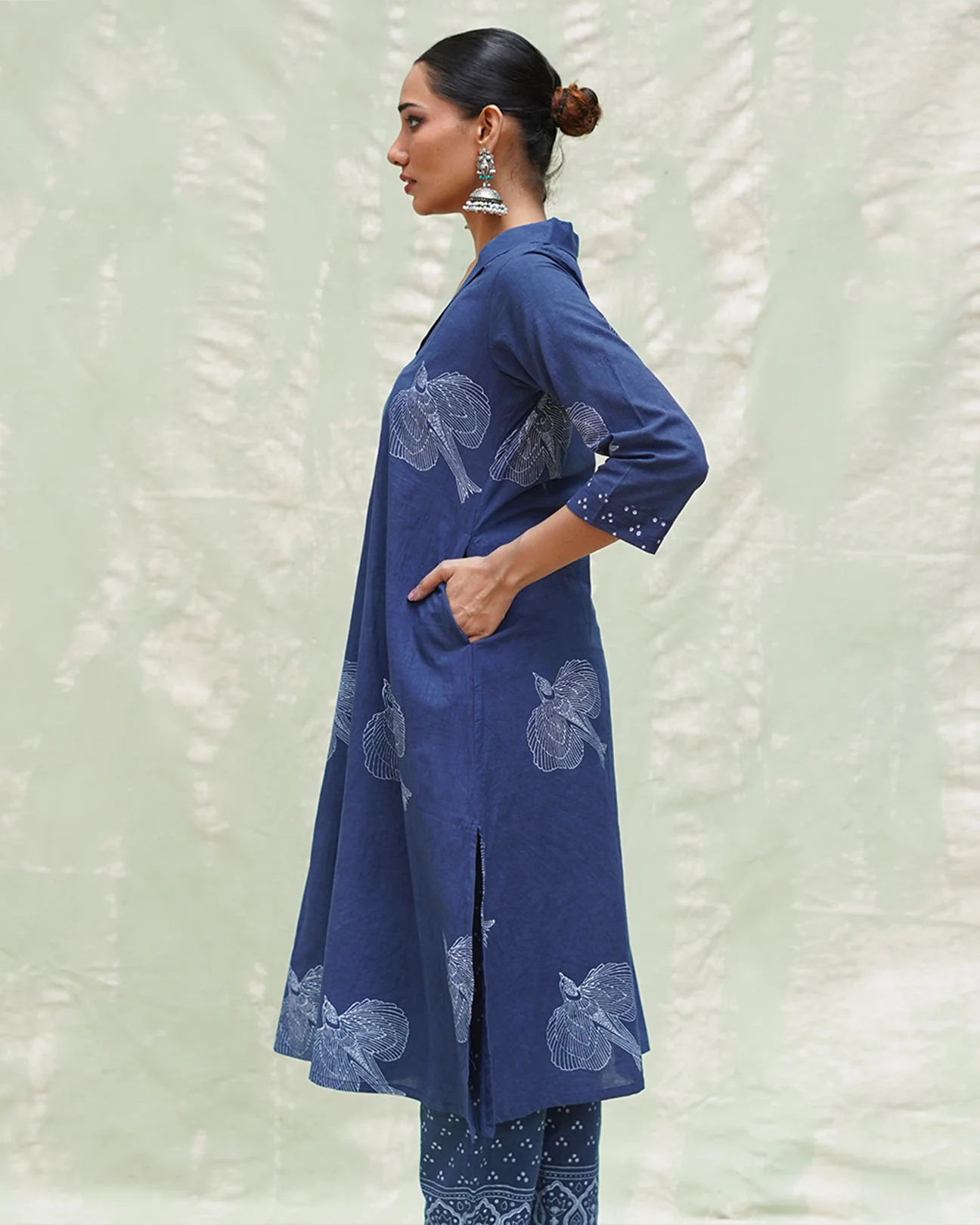 Triveni Blue Handblock Print Cotton Kurti - INDI - Image 7