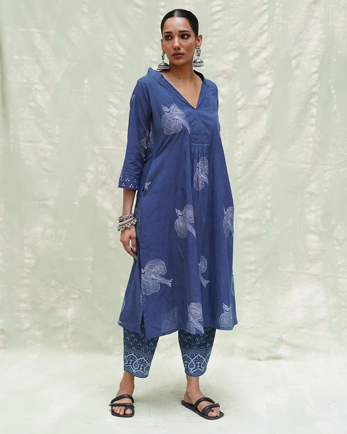 Triveni Blue Handblock Print Cotton Kurti - INDI - Image 8