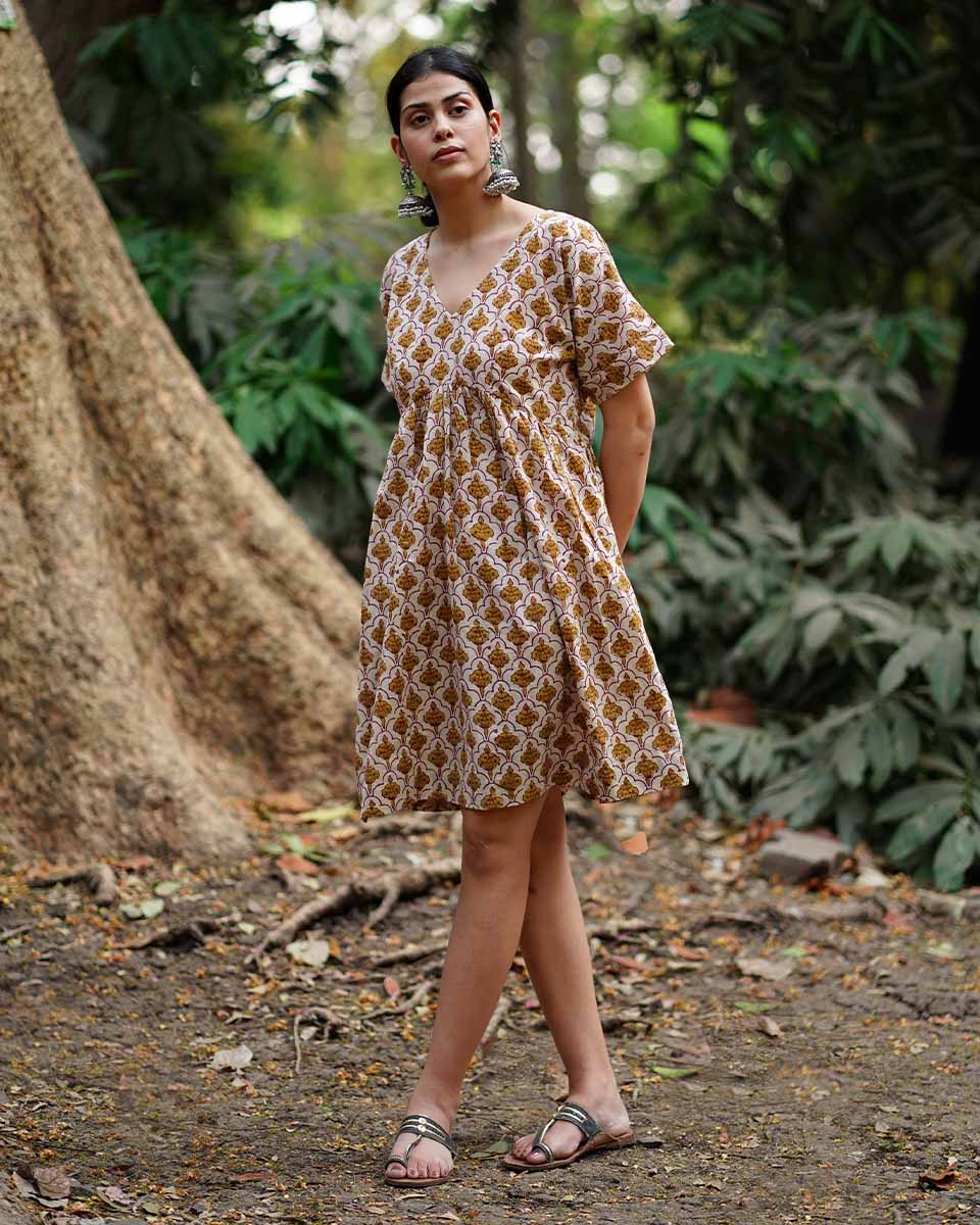 Tu Dilruba Ivory Block Printed Cotton Dress - WW - Image 3