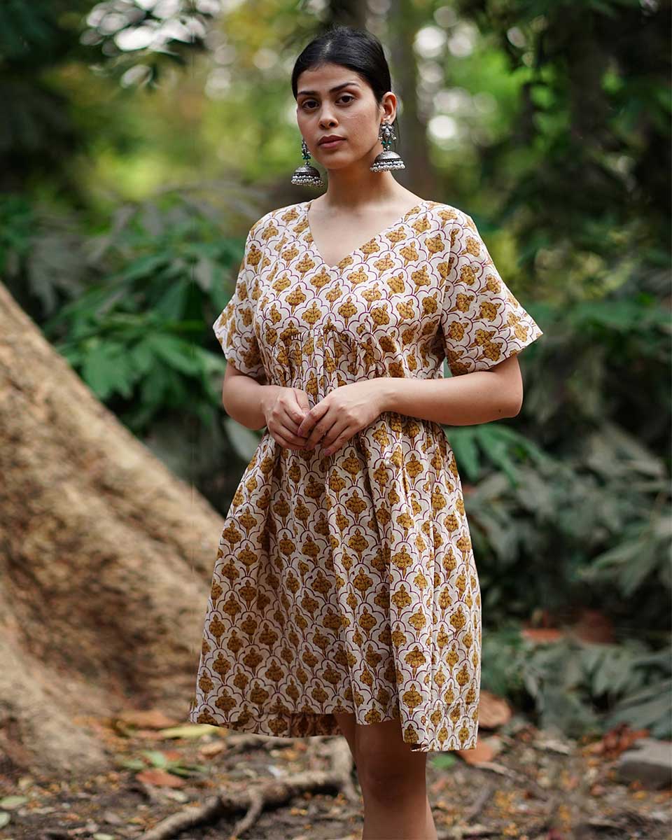 Tu Dilruba Ivory Block Printed Cotton Dress - WW - Image 7