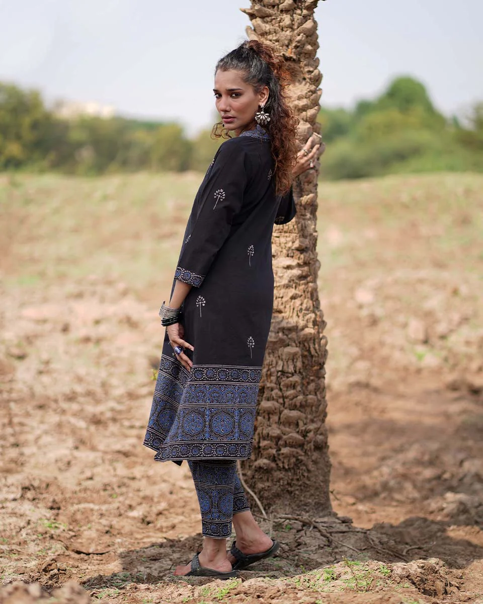 Twilight Petals Blockprinted Cotton Kurta Set-WWB - Image 8