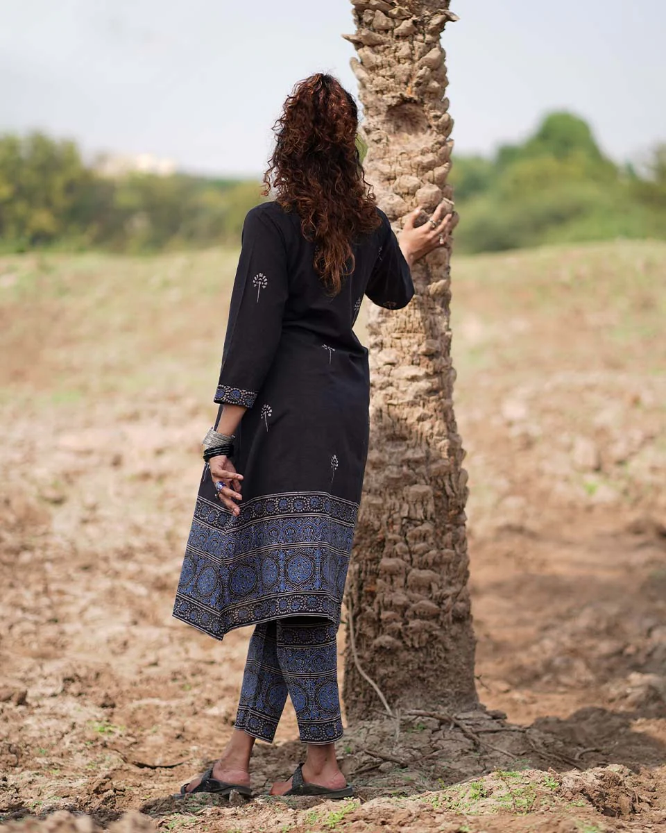 Twilight Petals Blockprinted Cotton Kurta Set-WWB - Image 9