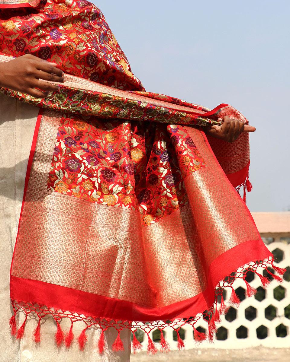 Uns Handwoven Banarasi Kimkhab Brocade Dupatta - Image 7
