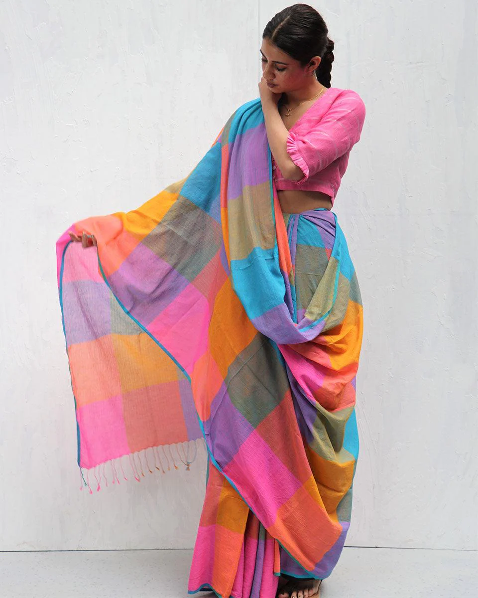 Uvakai Handwoven Cotton Saree- Madras - Image 2