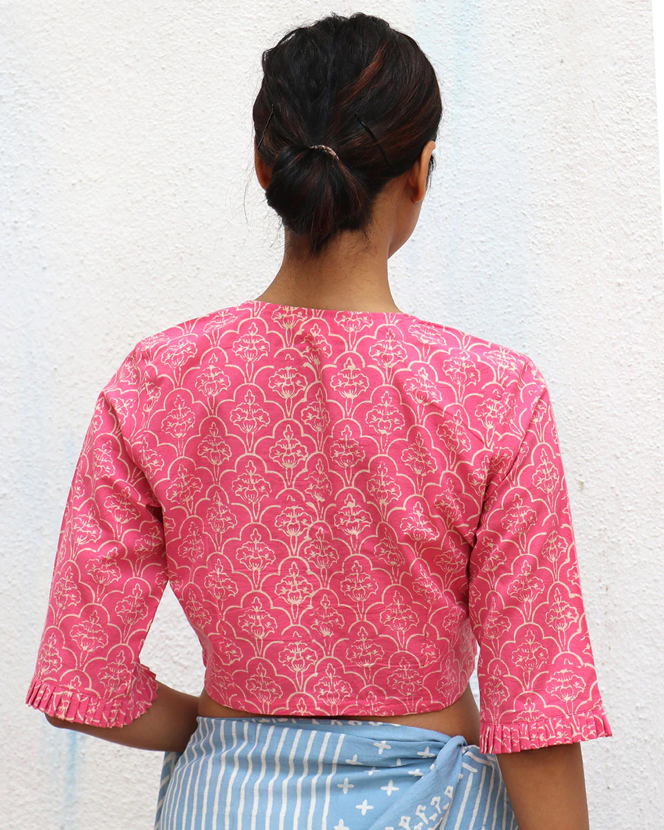Venusian Wonder Handblock Printed Cotton Crop Top Blouse - Image 2