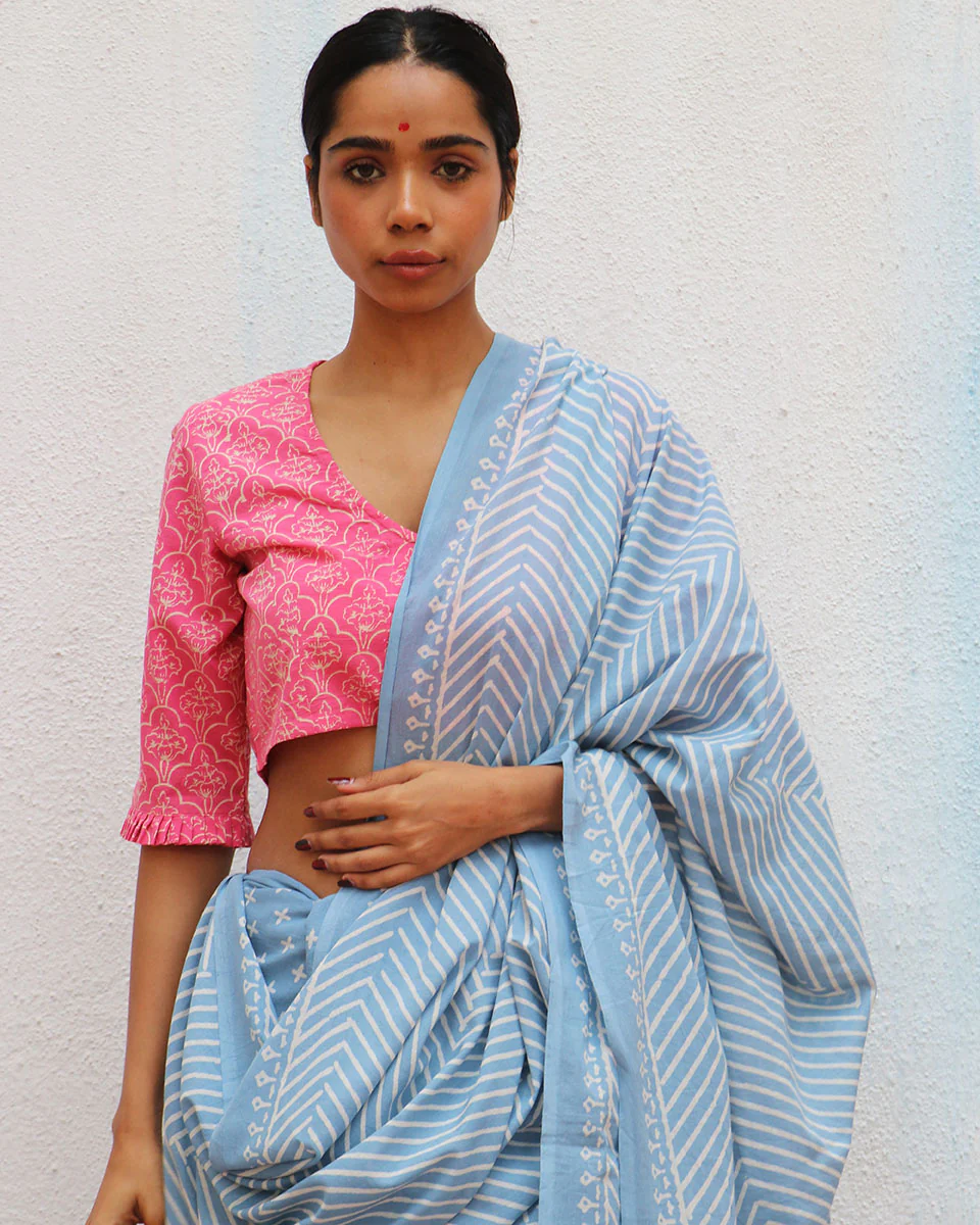 Venusian Wonder Handblock Printed Cotton Crop Top Blouse - Image 4