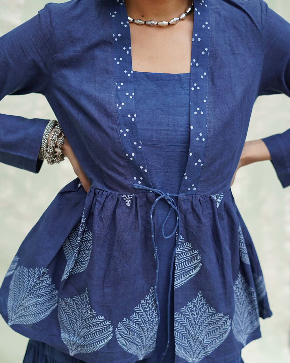 Vihang Blue Handblock Print Cotton Jacket - INDI