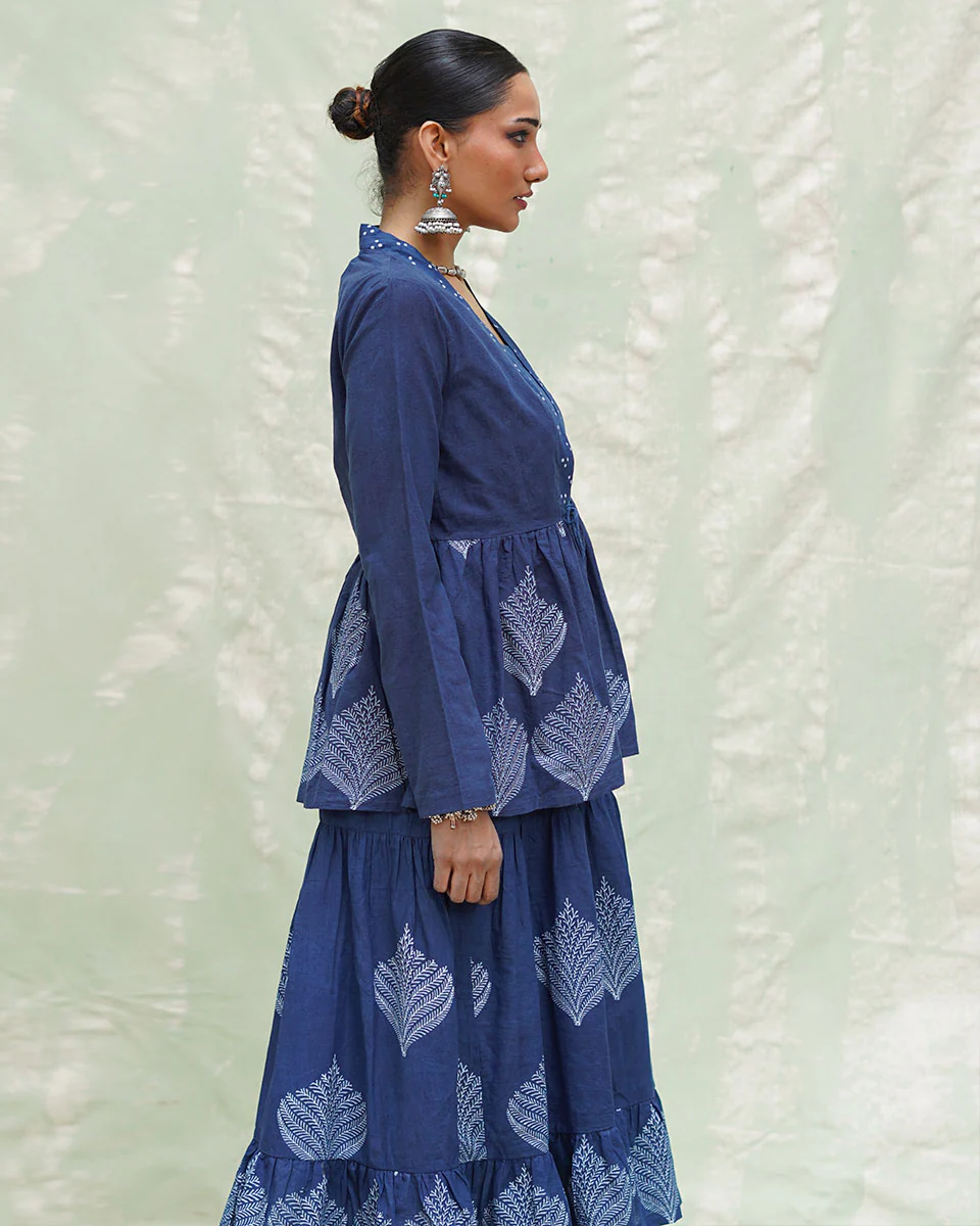 Vihang Blue Handblock Print Cotton Jacket - INDI - Image 6