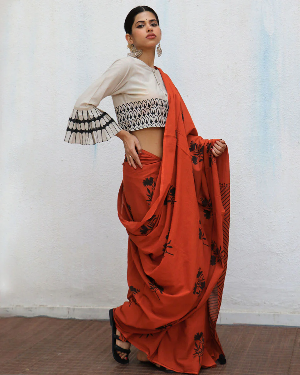 Vivianne Blockprinted Cotton Croptop Blouse - NOMAD - Image 4