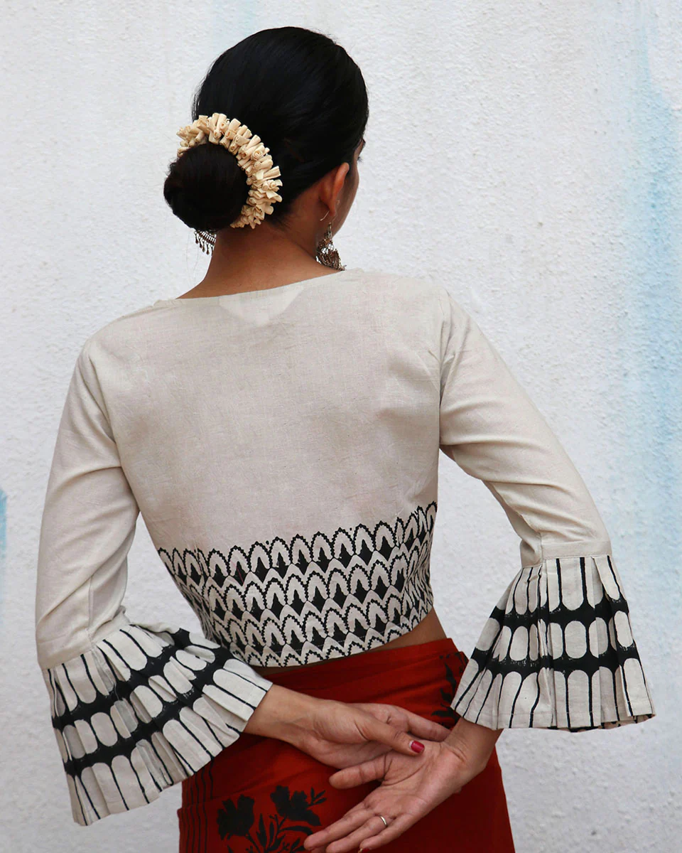 Vivianne Blockprinted Cotton Croptop Blouse - NOMAD - Image 5
