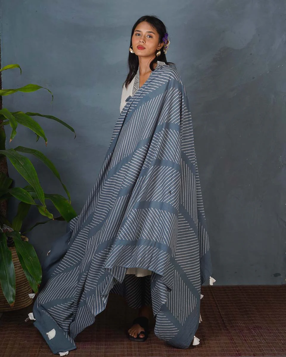 Wet Marble Grey Block Printed Dupatta - BMS - Image 6