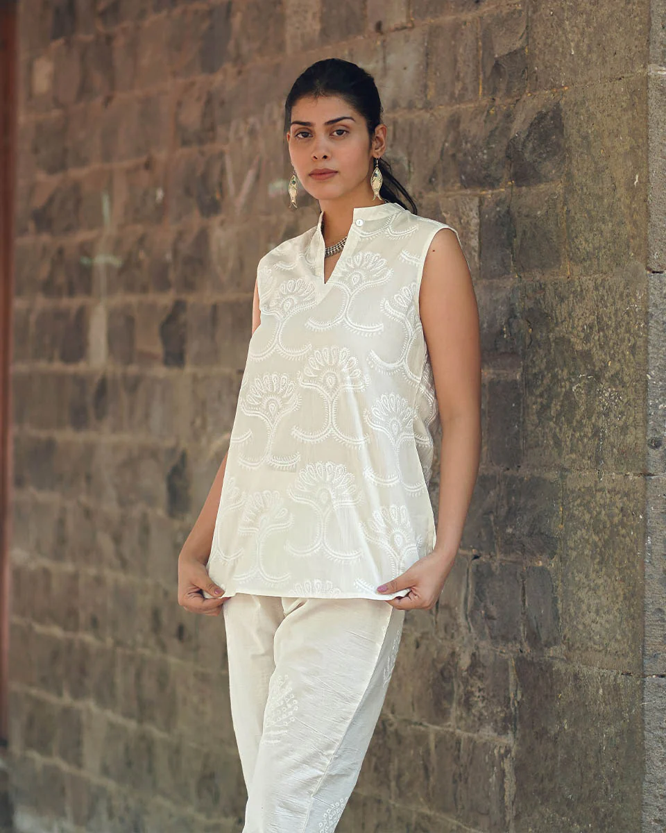 Whipped Fog Ivory Block Printed Top - SFD - Image 4