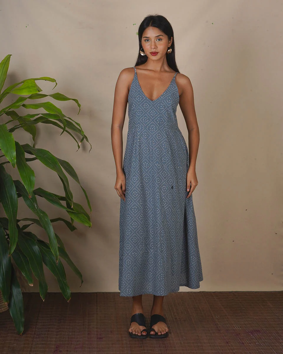 Wind Shade Grey Block Printed Dress - BMS - Image 2