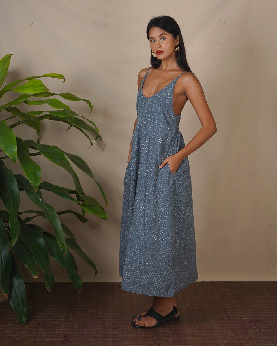 Wind Shade Grey Block Printed Dress - BMS - Image 5