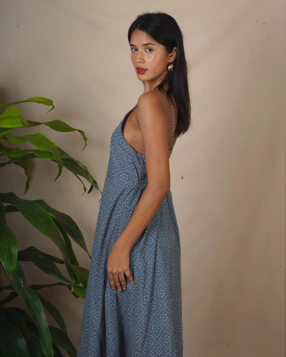 Wind Shade Grey Block Printed Dress - BMS - Image 8