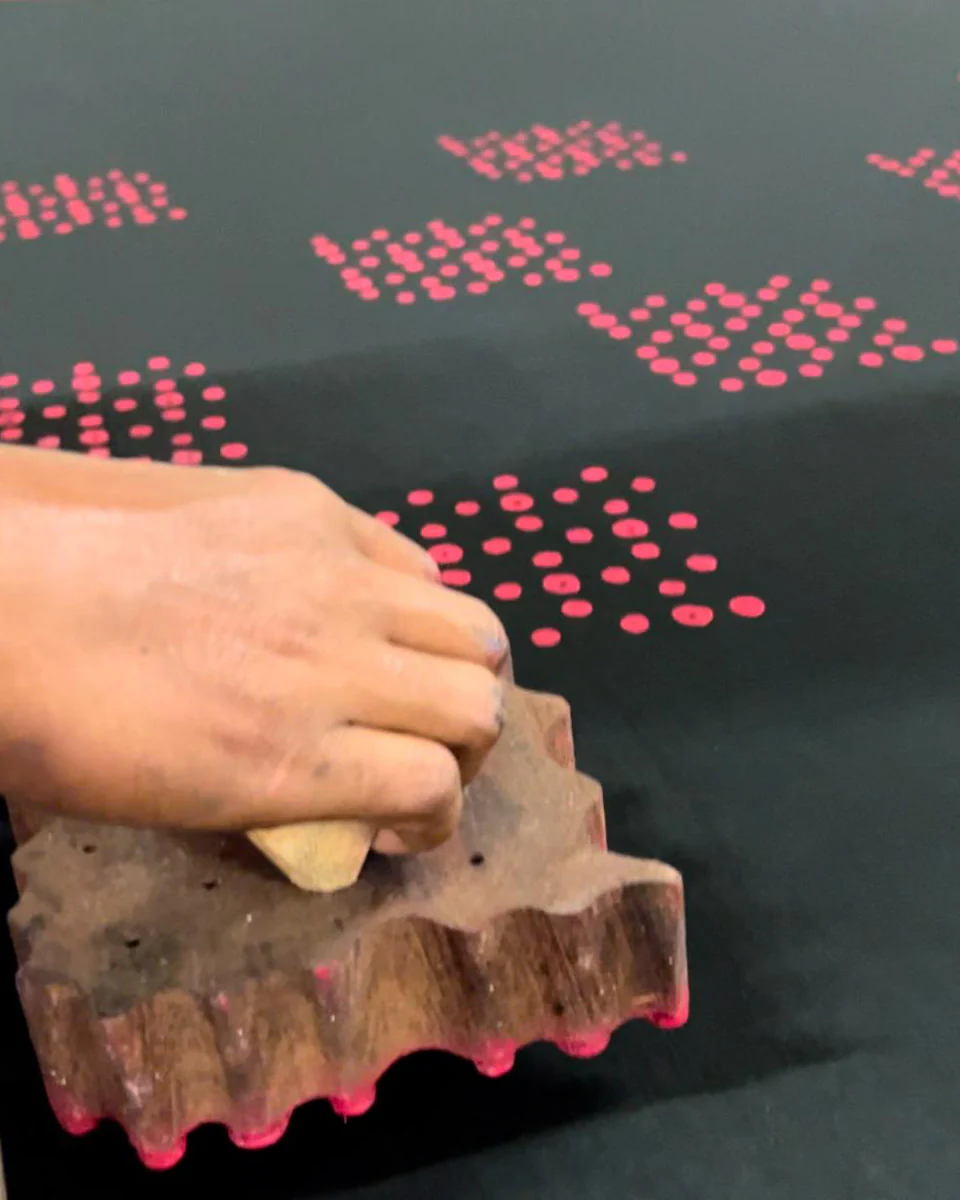 Crimson Earthrise Blockprinted Cotton Dress - Image 3