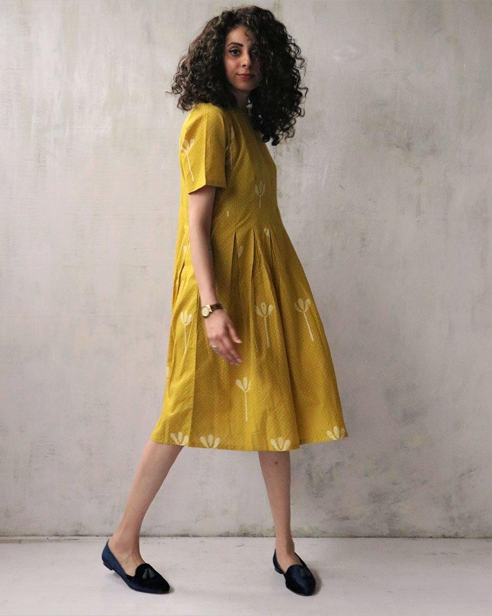 Yellow Blockprinted Cotton Dress - Image 4
