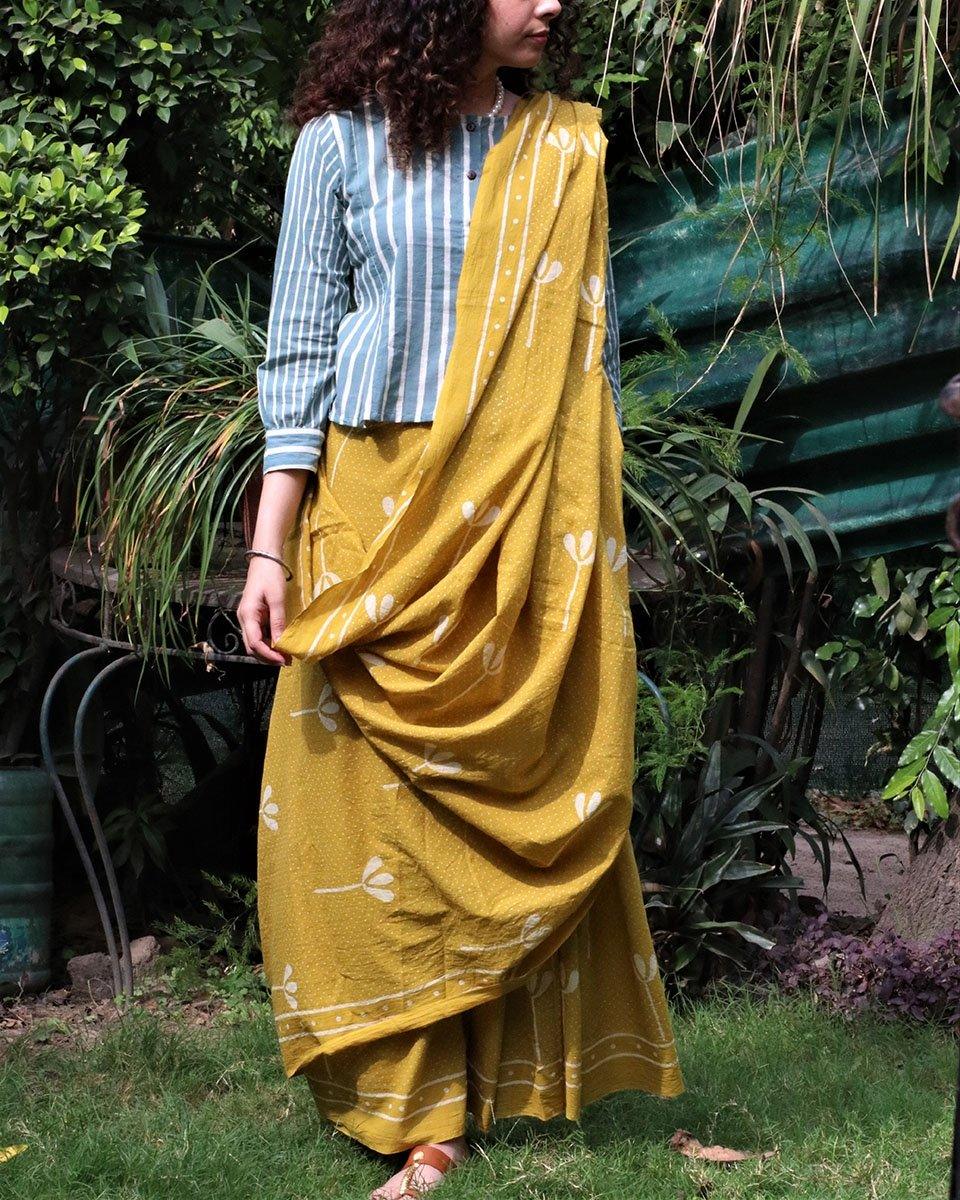 Sunny Feeling Handblockprinted Cotton Saree - Image 2
