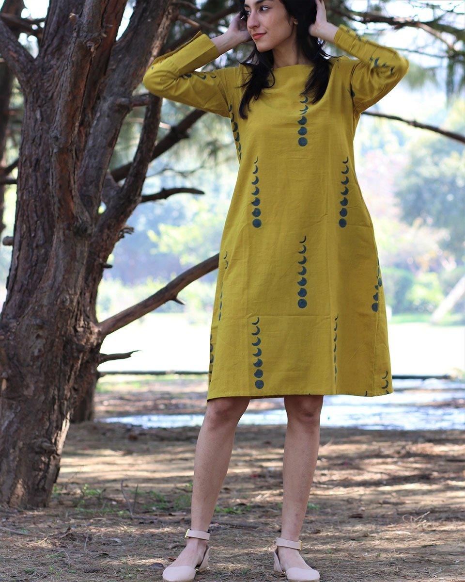 Yellow Eclipes Blockprinted Cotton Dress - Image 2