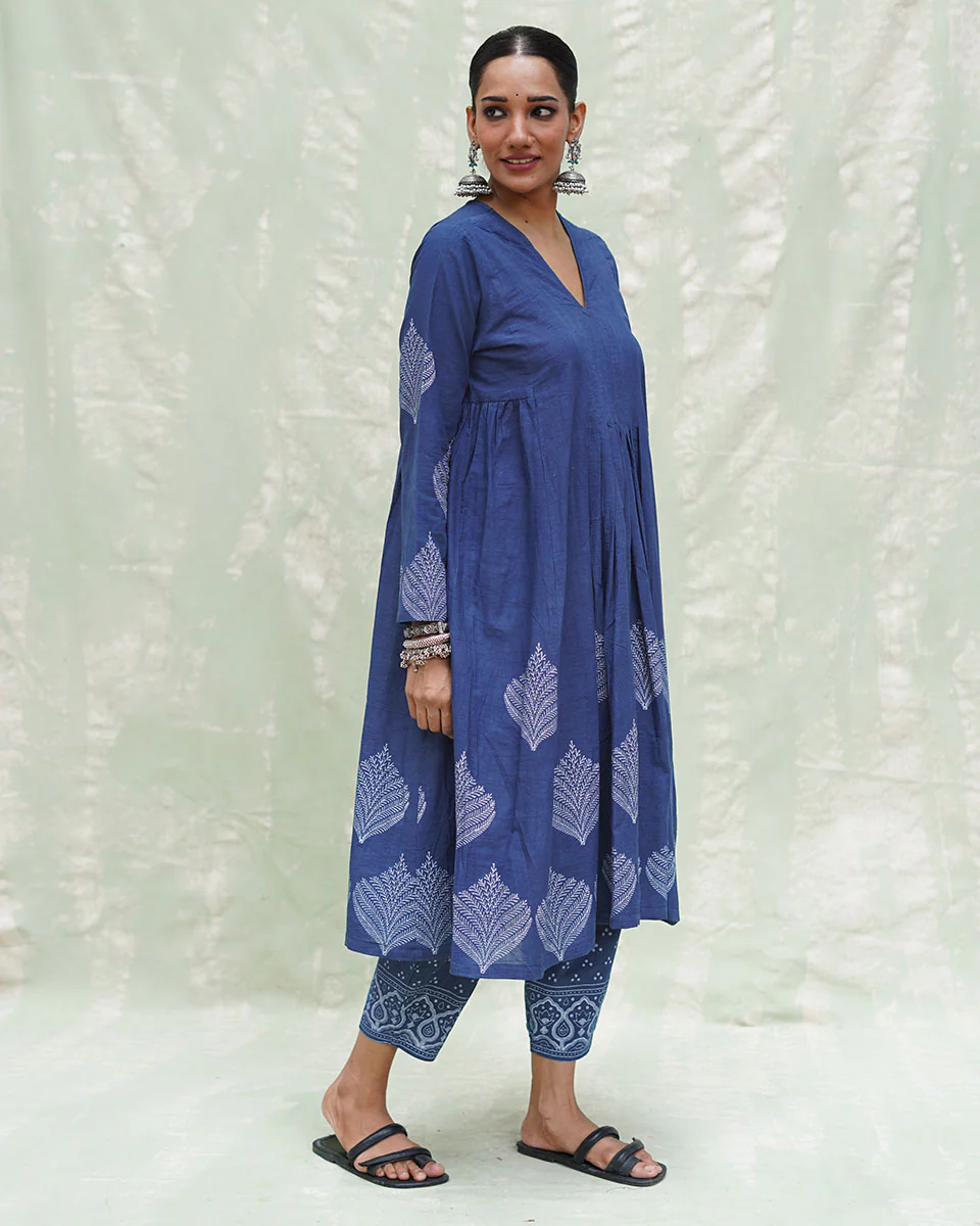 Zeelaf Blue Handblock Print Cotton Kurti- INDI - Image 10