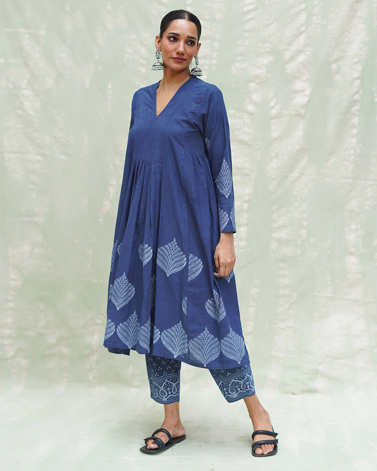 Zeelaf Blue Handblock Print Cotton Kurti- INDI - Image 9