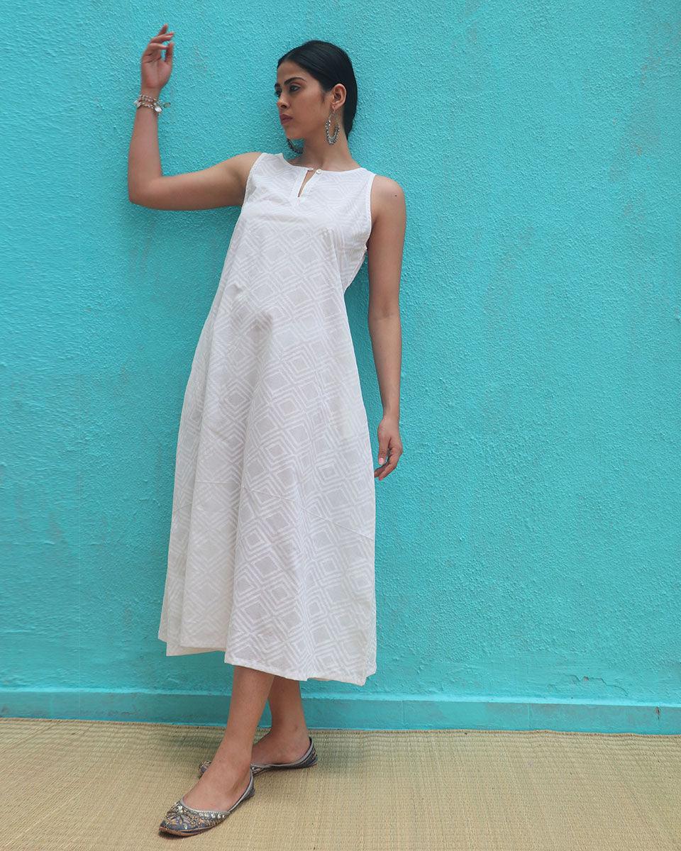 Ziva Cotton Dress - Safed - Image 3