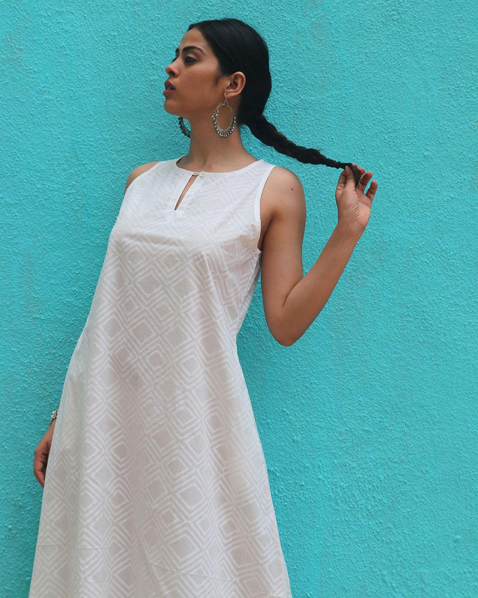 Ziva Cotton Dress - Safed - Image 8
